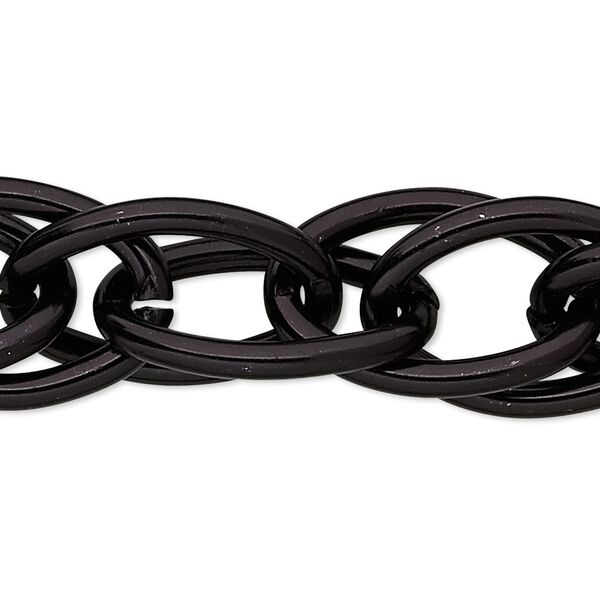 Chain, anodized aluminum, black, 17mm double oval cable. Sold per pkg of 5 feet. image number 0