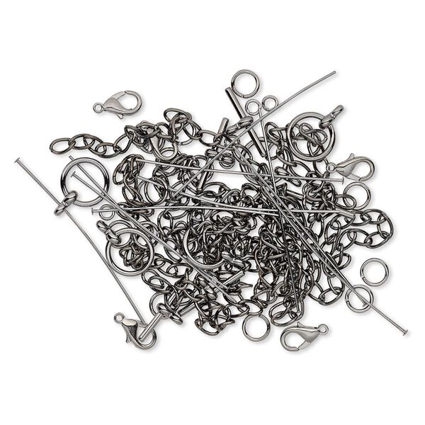 Finding, gunmetal-plated brass and "pewter" (zinc-base alloy), assorted shape. Sold per pkg of 50. image number 0