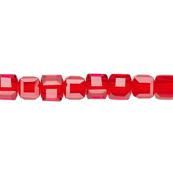 Bead 1pk 18 facets transparent red, Celestial Crystal® 6mm cube 15.5-16 inch image number 0