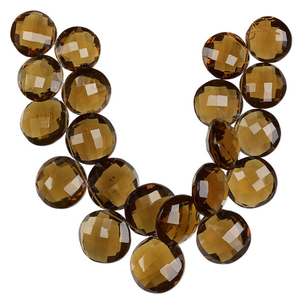 Golden quartz 1pkg1, hand-cut top-drilled faceted puffed flat round bead 8 inch graduated 18-22mm image number 0