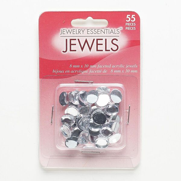 Flat back, acrylic, clear, 10x8mm faceted oval. Sold per pkg of 55. image number 0