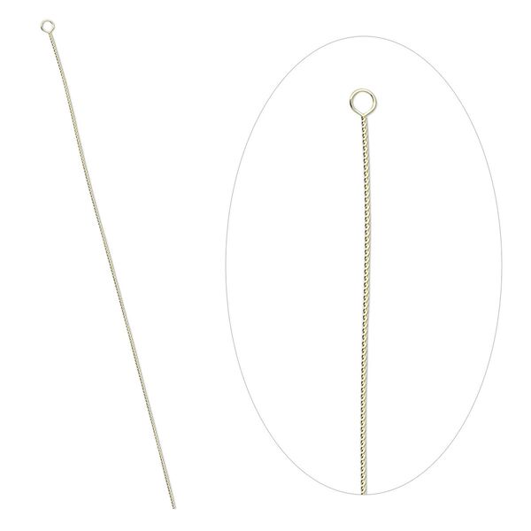 Needle, brass, #10 medium-heavy, 2-1/2 to 3-inch twisted wire. Sold per pkg of 100. image number 0