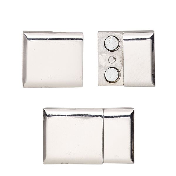 Clasp, magnetic, stainless steel, 23x14mm rectangle with glue-in ends, 11.5x3.5mm inside diameter. Sold individually. image number 0