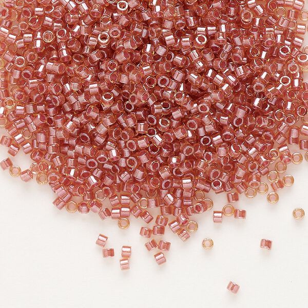 Seed bead, Delica®, glass, pkg/7.5g, #11 round, translucent salmon-lined luster topaz (DB-0913). image number 0