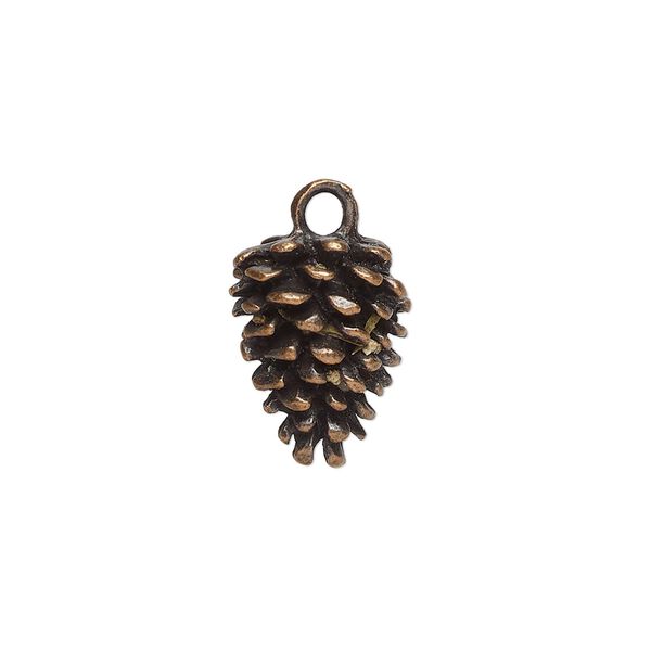 Charm, antique copper-finished "pewter" (zinc-based alloy), 16x12.5mm 3D pinecone. Sold per pkg of 4. image number 0