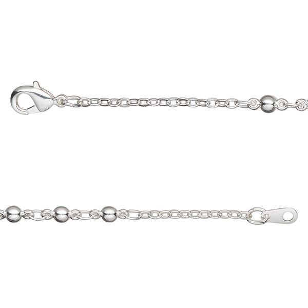 Chain, silver-plated brass, 3mm triple ball, 20 inches with lobster claw clasp. Sold individually. image number 0