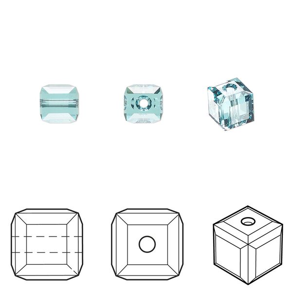Bead 144pk light turquoise, Swarovski® 6mm cube 5601 image number 0