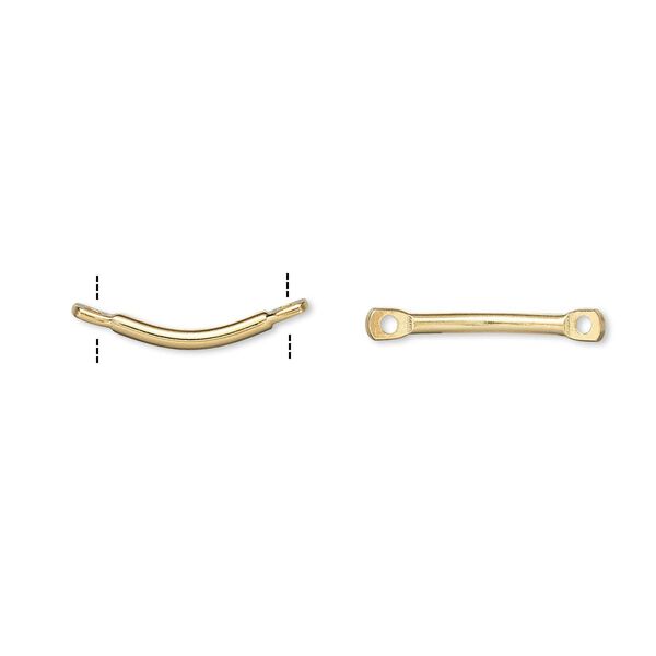 Link, gold-plated brass, 11x2mm curved flat end bar. Sold per pkg of 100. image number 0