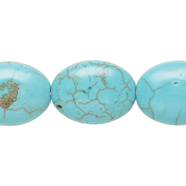 Bead, "turquoise" (resin) (imitation), blue-green, 19x15mm-20x15mm puffed oval. Sold per 15-inch strand. image number 0
