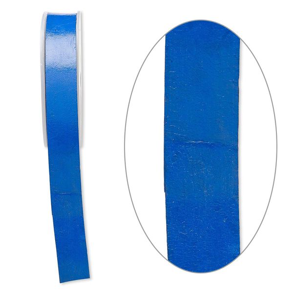Cord, leather, blue, 20mm flat. Sold per 5-yard spool. image number 0