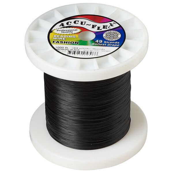 Beading wire, Accu-Flex®, nylon and stainless steel, midnight black, 49 strand, 0.019-inch diameter. Sold per 1,000-foot spool. image number 0