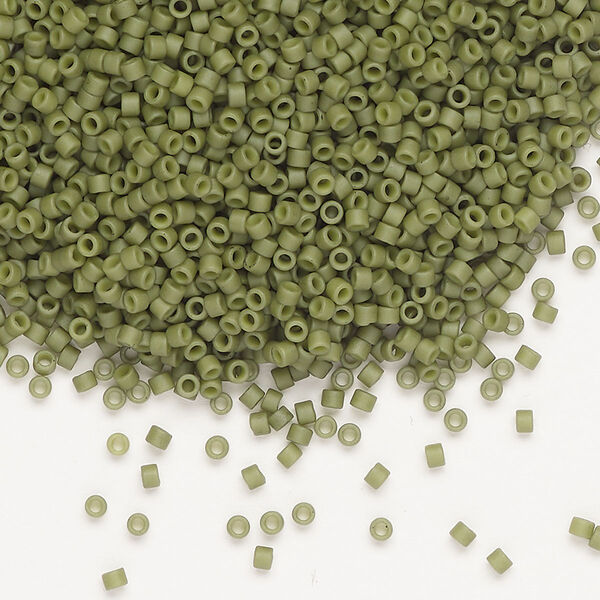Seed bead, Delica®, glass, pkg/7.5g, #11 round, opaque matte glazed luster olive (DB-0391-1). image number 0