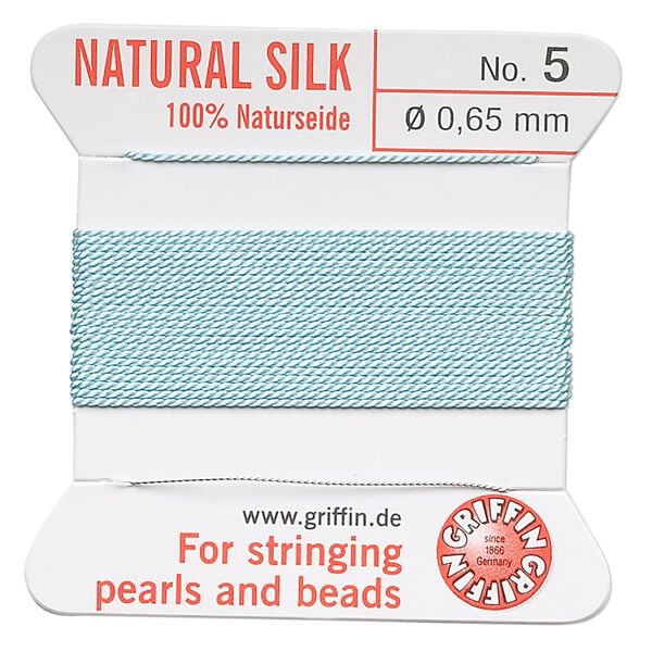Thread, Griffin, silk, turquoise blue, size #5. Sold per 2-meter card (approximately 78 inches). image number 0