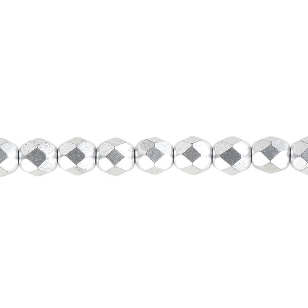 Bead, Czech fire-polished glass, opaque satin silver, 6mm faceted round. Sold per pkg of 1,200 (1 mass). image number 0