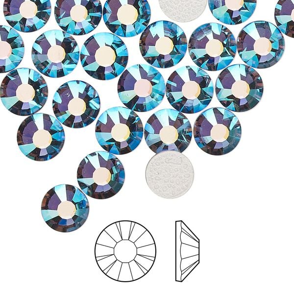Flat back 12pk denim blue AB foil back, Preciosa MAXIMA Czech crystal hotfix rhinestone 7.069-7.272mm chaton rose round SS34 image number 0