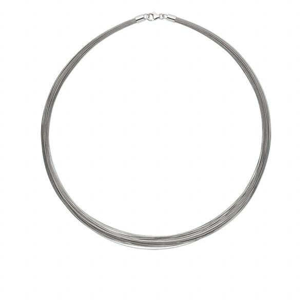 Necklace, nylon-coated stainless steel and imitation rhodium-plated sterling silver, silver, 48-50 strand, 15" to 16". Sold individually. image number 0
