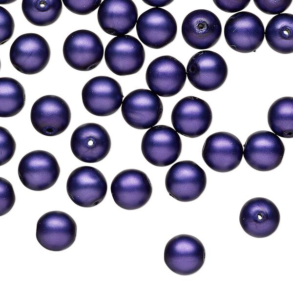 Bead druk Czech pearl-coated glass 60pk 6mm round, matte opaque purple image number 0