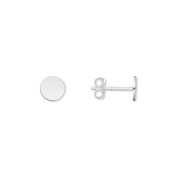 Earstud 1pkg10 sterling silver, 6mm flat pad / earnuts, 5 pair image number 0