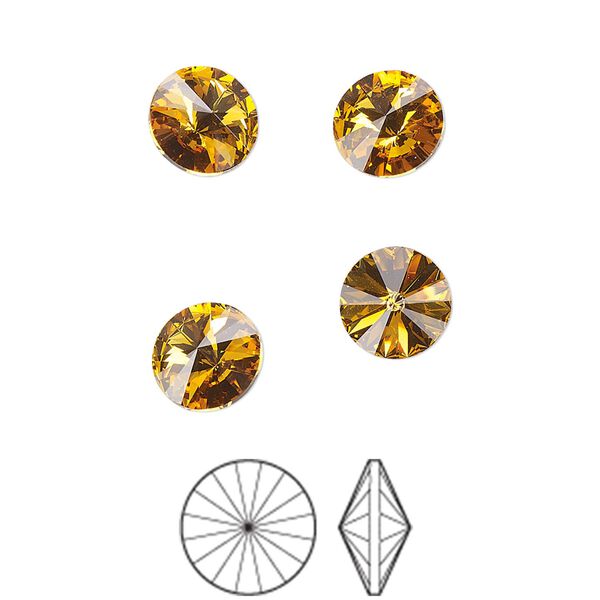Chaton 144pk topaz foil back, Preciosa MAXIMA Czech crystal rhinestone 8.16-8.41mm rivoli SS39 image number 0