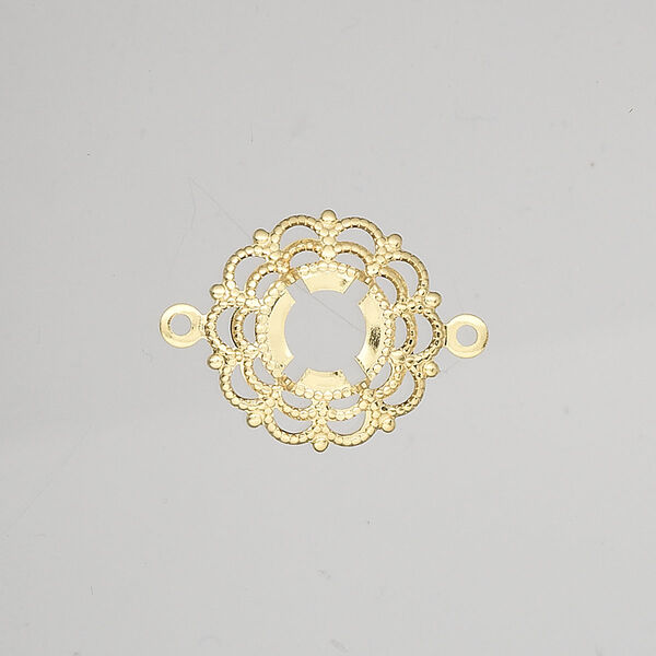 Link, gold-plated brass, 16mm round with 8mm 4-prong round setting. Sold per pkg of 24. image number 0