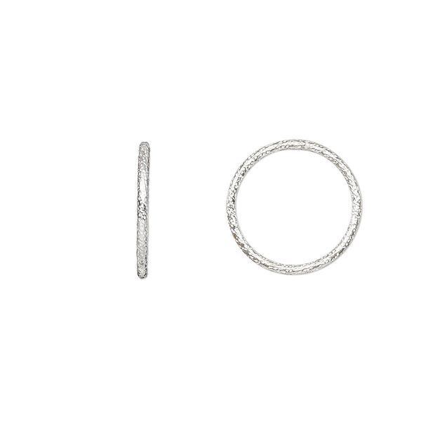 Jump ring, sterling silver, 14mm textured soldered round, 12mm inside diameter, 18 gauge. Sold per pkg of 10. image number 0
