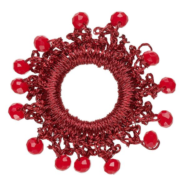 Focal, glass / nylon / steel, dark red, 36-38mm open round with fringe. Sold per pkg of 4. image number 0