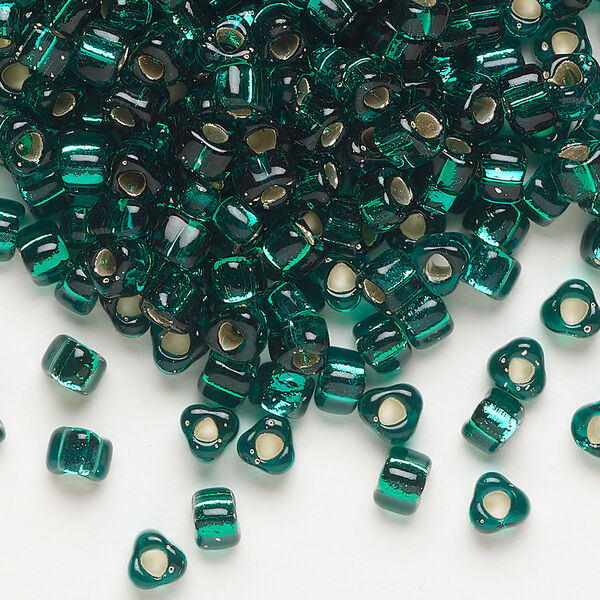 Seed bead, Miyuki, glass, silver-lined translucent green, (TR1807), #5 triangle. Sold per 250-gram pkg. image number 0