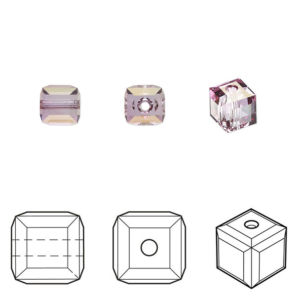 Bead 6pk dark rose, Crystal Passions® 6mm cube 5601 image number 0