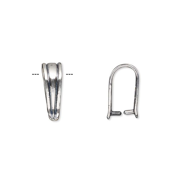 Bail, ice-pick, antique silver-plated brass, 13x4mm triangle with lines, 10mm grip length. Sold individually. image number 0