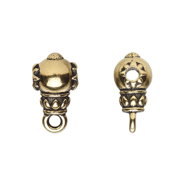 Bead, TierraCast®, "Soulful Spirit" collection, antique gold-plated pewter (tin-based alloy), 12x9mm lotus guru with closed loop. Sold per pkg of 2. image number 0