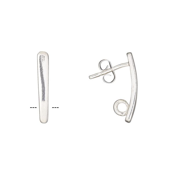 Earstud 1pkg2 sterling silver, 18x3mm curved bar / closed loop / earnuts, 1 pair image number 0