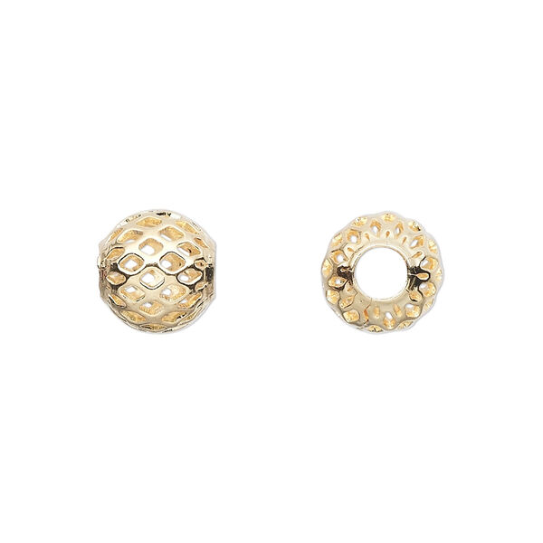 Bead, gold-plated brass, 10mm weave round with cutouts. Sold per pkg of 100. image number 0