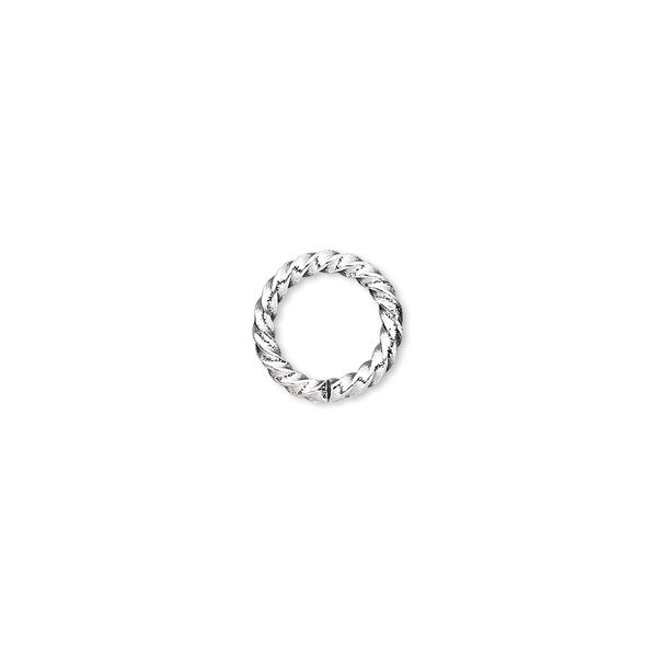 Jump ring, silver-plated brass, 10mm twisted round, 6.8mm inside diameter, 14 gauge. Sold per pkg of 100. image number 0