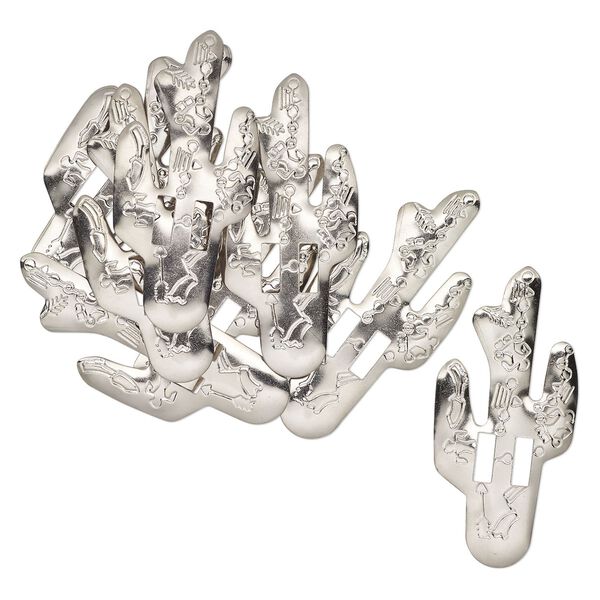 Slide, steel, 62x29mm textured cactus, (2) 10x4.5mm rectangle holes. Sold per pkg of 10. image number 0