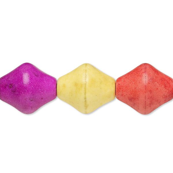 Bead, "howlite" (imitation) resin, mixed colors, 15x13mm double cone. Sold per 8-inch strand. image number 0