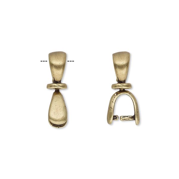 Bail, JBB Findings, ice-pick, antique brass-plated pewter (tin-based alloy), 18x5mm double-sided teardrop with swivel, 5mm grip length. Sold individually. image number 0