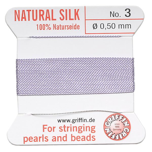 Thread, Griffin, silk, lilac, size #3. Sold per 2-meter card (approximately 78 inches). image number 0