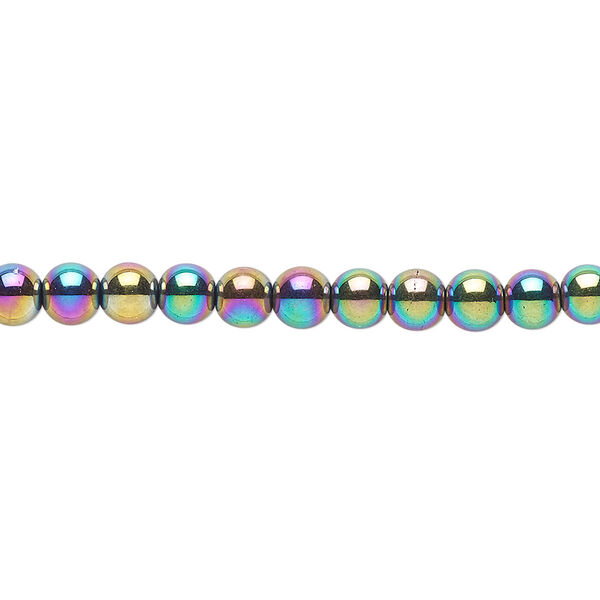 Bead, Hemalyke™ (man-made), rainbow, 5mm round. Sold per 15-1/2" to 16" strand. image number 0