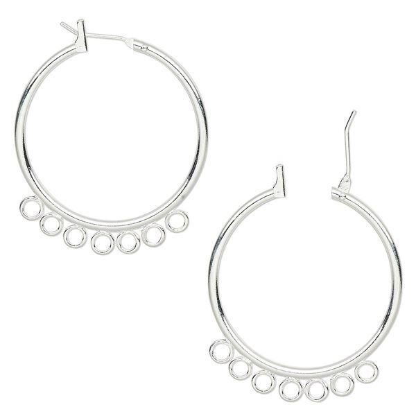 Earring hoop 1pkg10 silver-plated, 29mm round / 3.5mm loop / 7 closed loop, brass 5 pair image number 0