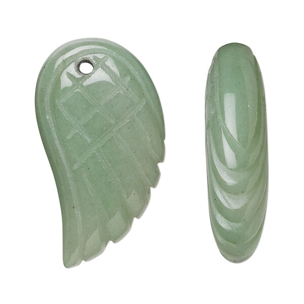 Green aventurine 1pkg1, hand-cut top-drilled 2-sided wing focal natural B grade, 31x17mm-32x19mm image number 0