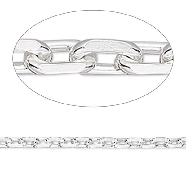 Chain, sterling silver, 3mm oval cable. Sold per pkg of 50 feet. image number 0