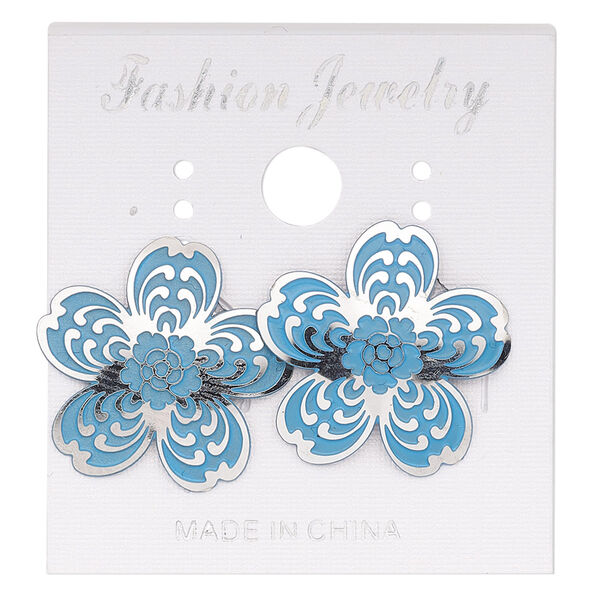 Earstud, stainless steel, blue patina, 20mm flower. Sold per pair. image number 0