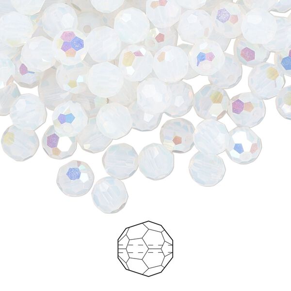 Bead 144pk white opal AB, Preciosa Czech crystal 5mm round image number 0
