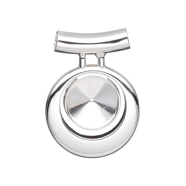 Pendant, Almost Instant Jewelry®, silver-finished "pewter" (zinc-based alloy), 31x22mm single-sided round go-go, 3.5mm hole with 12mm rivoli setting and tube bail. Sold individually. image number 0
