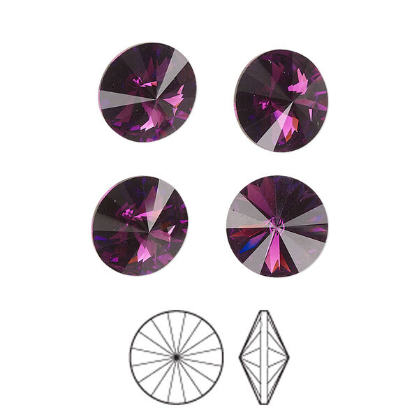 Chaton 144pk amethyst foil back, Preciosa MAXIMA Czech crystal rhinestone 10.54-10.91mm rivoli SS47 image number 0