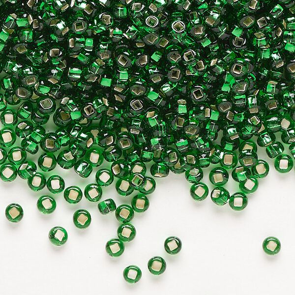 Seed bead, Preciosa Ornela Czech glass, pkg/500g, #8 rocaille, transparent silver-lined medium green, (57060). image number 0