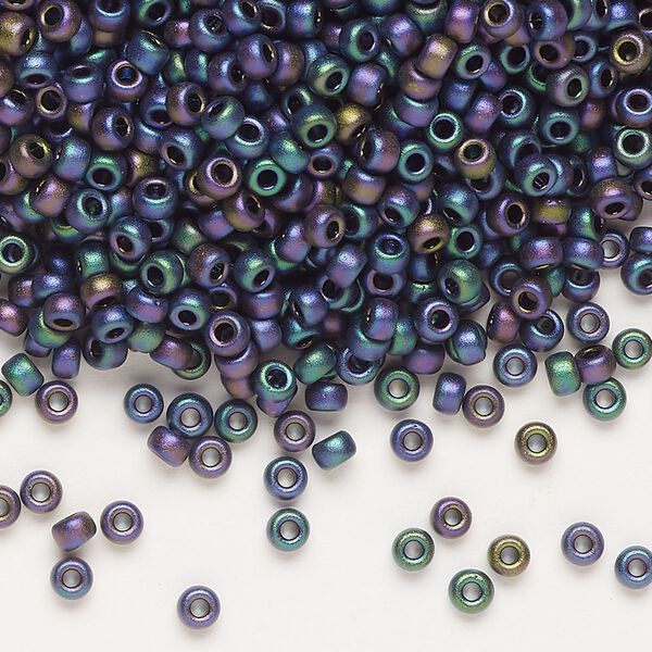 Seed bead, Miyuki, glass, pkg/250g, #8 rocaille, opaque matte metallic iris eggplant (RR-2073). image number 0
