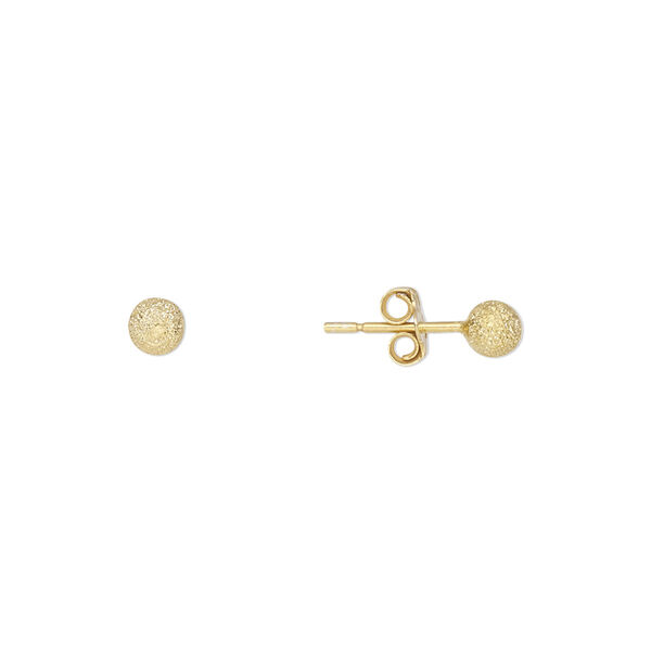 Earstud, gold-finished sterling silver, 4mm stardust ball with post. Sold per pair. image number 0