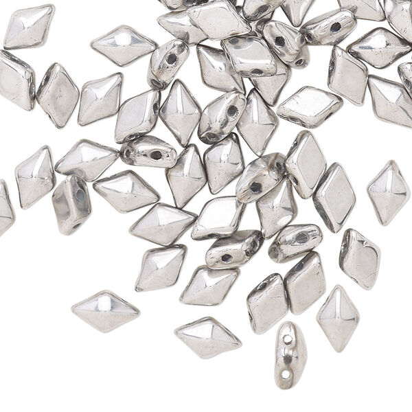 Bead, DiamonDuo™, Czech pressed glass, opaque Labrador silver, 8x5mm faceted diamond with flat back and (2) 0.7-0.8mm holes. Sold per 10-gram pkg, approximately 70 beads. image number 0