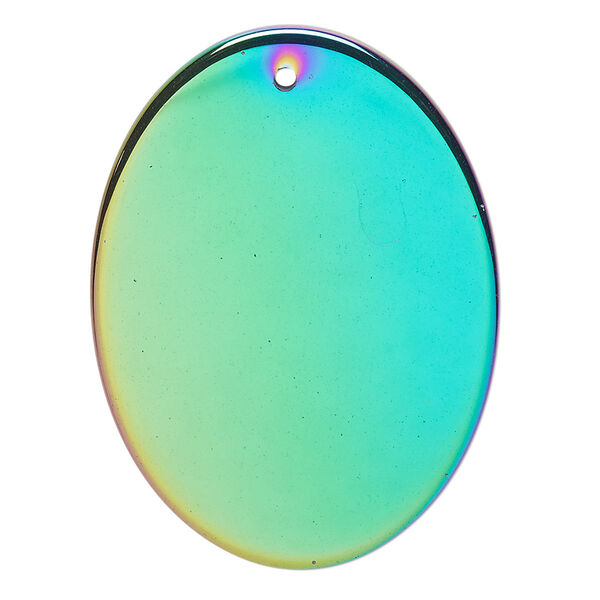 Focal, electroplated Hemalyke™ (man-made), rainbow, 40x30mm flat oval. Sold individually. image number 0